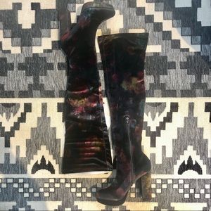 Steve Madden/Madden Girl Floral Velvet Platform Thigh High Boots 7.5 NIB